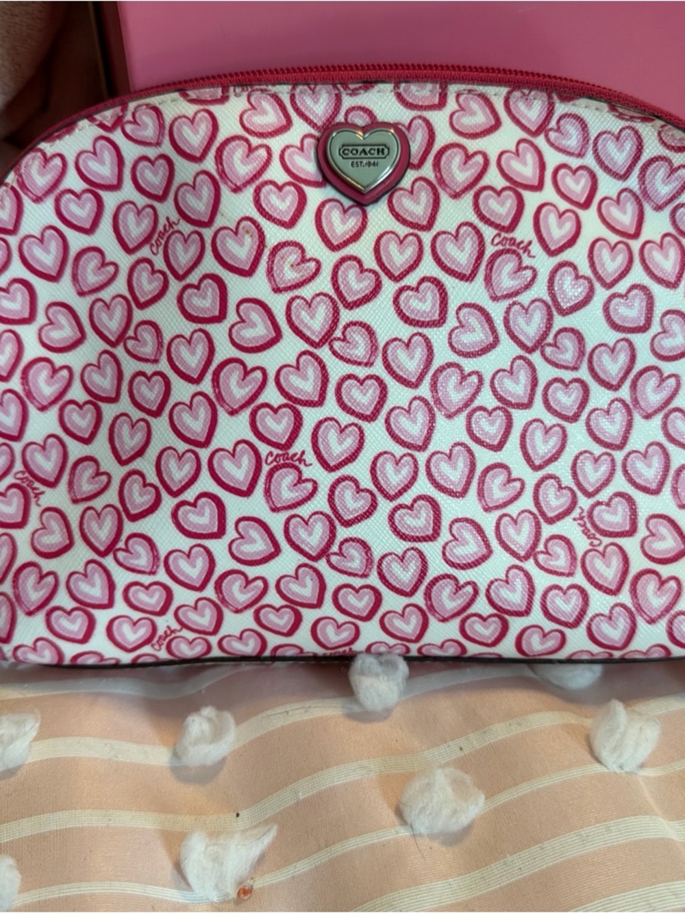 Coach Pink Heart Print Cosmetic Pouch